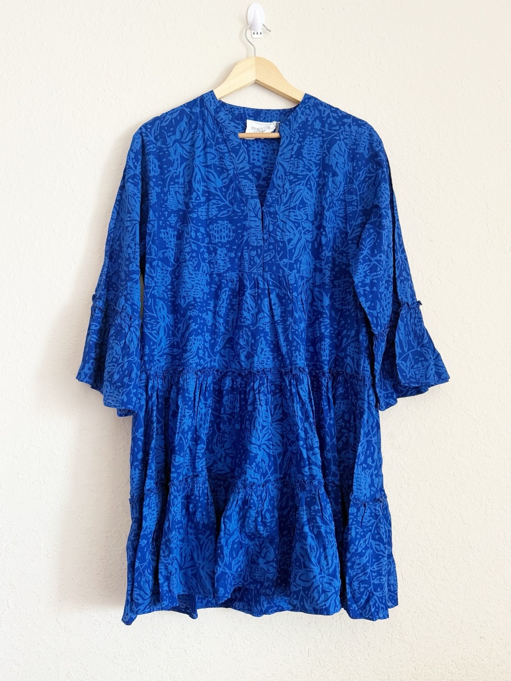 Hyacinth House Blue Batik Tiered Cotton Mini Dress XL